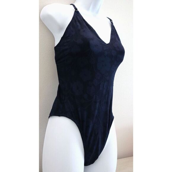 Robin Piccone 193213 Women's Sz 6 Navy Blue Floral One Piece Swimsuit - Picture 4 of 10